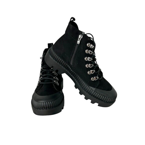 Chase + Chloe Chesley 5.5 Black Boot Combat Lace Up Bootie Side Zip Faux Suede - Picture 1 of 9